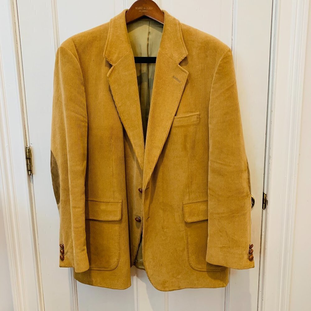 Garrison Park Men's 44 R Vintage Tan Brown Corduroy Blazer W/ Elbow Patches